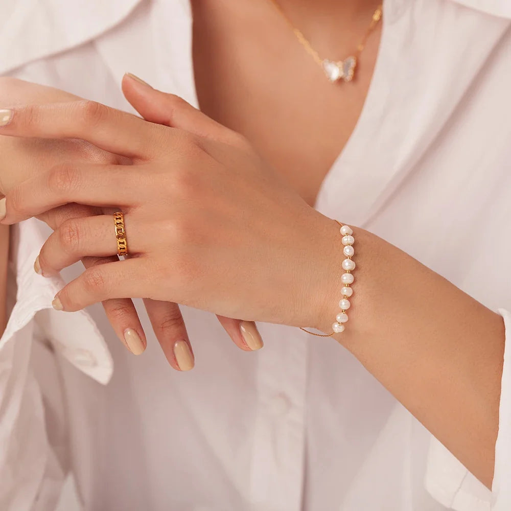 Gold Chain Pearl Bracelet