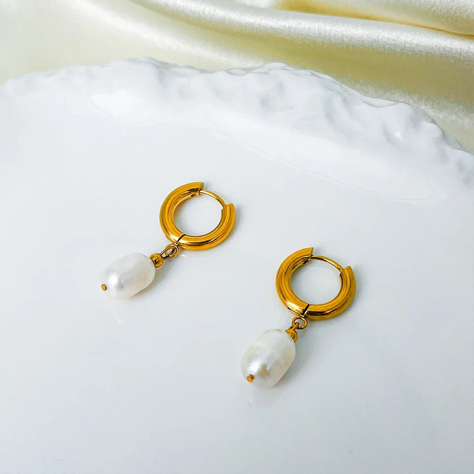Pearl Drop Hoops